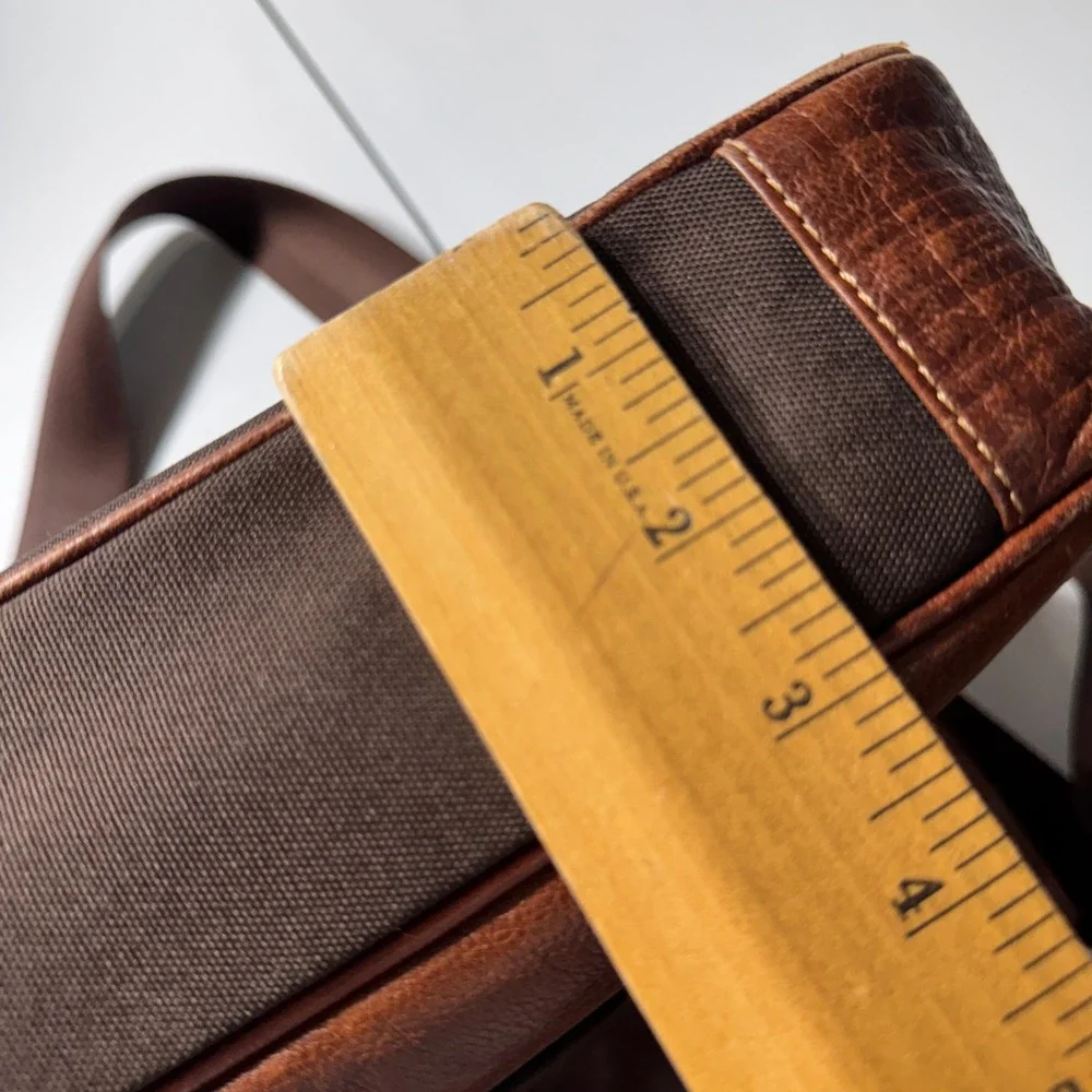 Boconi Messenger Bag Brown Leather Canvas Laptop Case Dark Academia